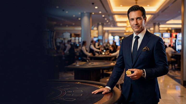 Player holding cards and chips at table